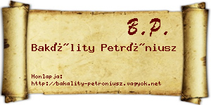 Bakálity Petróniusz névjegykártya